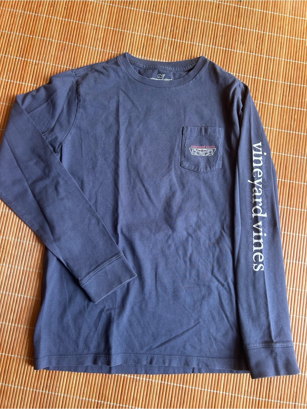 Vineyard Vines Navy Long Sleeve Pocket Tee with Hockey Design & Sleeve Logo